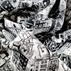 Tesatura plina jacquard double face, Alb – Negru
