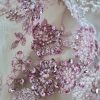 Dantela cu broderie pe tulle roz cu paiete și margele , Roz – Lila