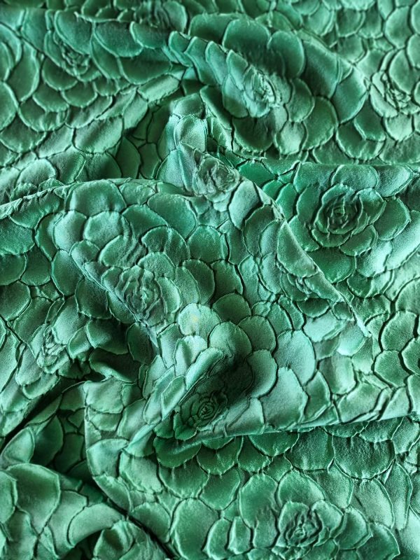 Tesatura Jacquard - design floral, Verde