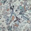 Tesatura din matase naturala cu  elastan - design exotic, Ivoire – Bleu - Vernil