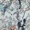 Tesatura din matase naturala cu  elastan - design exotic, Ivoire – Bleu - Vernil