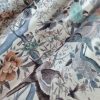 Tesatura din matase naturala cu  elastan - design exotic, Ivoire – Bleu - Vernil
