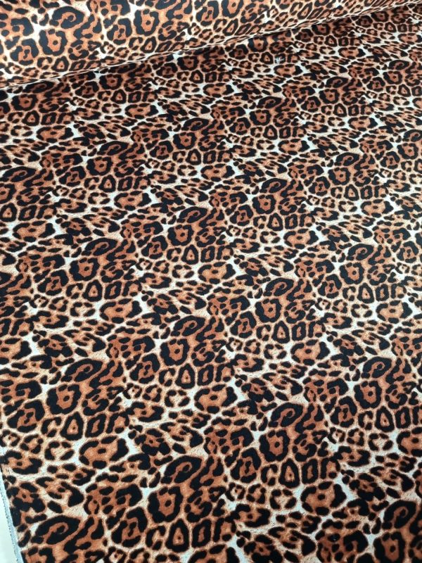 Țesătură plina tip jerse - design animal print, Maro roscat – Maro inchis