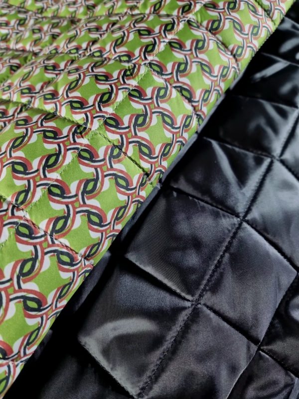 Tesatura matlase - design geometric, Verde – Negru - Roscat