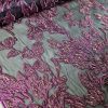 Tesatura  jacquard tip organza cu fir metalizat, Roz/Negru