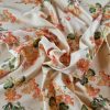 Tesatura din matase naturala - tip bourette ( crudo ) cu design floral, Portocaliu/Verde/Crem - imagine 7