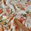 Tesatura din matase naturala - tip bourette ( crudo ) cu design floral, Portocaliu/Verde/Crem - imagine 6