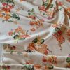 Tesatura din matase naturala - tip bourette ( crudo ) cu design floral, Portocaliu/Verde/Crem