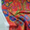 Tesatura din matase naturala - design Floral, Multicolor- fond portocaliu - imagine 8