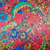 Tesatura din matase naturala - design Floral, Multicolor- fond portocaliu - imagine 9