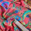 Tesatura din matase naturala - design Floral, Multicolor- fond portocaliu - imagine 7