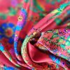 Tesatura din matase naturala - design Floral, Multicolor- fond portocaliu - imagine 4