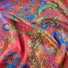 Tesatura din matase naturala - design Floral, Multicolor- fond portocaliu