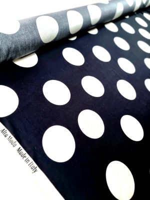 Tesatura dublu crepe din viscoza cu buline mari, Negru/Alb