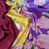 Tesatura crepe din matase naturala cu bordură laterala și design floral, Multicolor - imagine 11