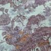 Tesatura din bumbac - denim cu design exotic, Turcoaz/Albastru Indigo