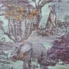 Tesatura din bumbac - denim cu design exotic, Turcoaz/Albastru Indigo - imagine 6