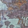 Tesatura din bumbac - denim cu design exotic, Turcoaz/Albastru Indigo - imagine 5