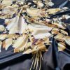 Tesatura tip douchesse cu matase naturala satinata, panou cu design floral, Negru/Galben - imagine 7