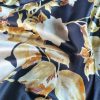 Tesatura tip douchesse cu matase naturala satinata, panou cu design floral, Negru/Galben - imagine 6