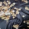 Tesatura tip douchesse cu matase naturala satinata, panou cu design floral, Negru/Galben - imagine 4