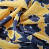 Tesatura crepe de chine din matase naturala - design Floral schitat , Negru/Galben - imagine 4