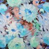 Tesatura din in imprimat cu design floral, Bleu/Turcoaz