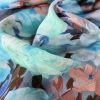 Tesatura din in imprimat cu design floral, Bleu/Turcoaz - imagine 2