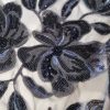 Tesatura cu paiete glossy brodate pe tulle elastic - design floral, Bleumarin - imagine 7