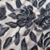Tesatura cu paiete glossy brodate pe tulle elastic - design floral, Bleumarin