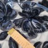 Tesatura cu paiete glossy brodate pe tulle elastic - design floral, Bleumarin - imagine 2