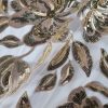 Tesatura cu paiete glossy brodate pe tulle elastic - design floral, Galben Auriu - imagine 6