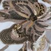 Tesatura cu paiete glossy brodate pe tulle elastic - design floral, Galben Auriu - imagine 2