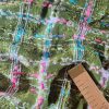 Stofă din fibre naturale - design fantezie - carouri, Verde/Turcoaz/Cyclamen - imagine 6