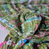 Stofă din fibre naturale - design fantezie - carouri, Verde/Turcoaz/Cyclamen - imagine 3
