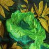 Tesatura plină  - Brocart cu design floral reliefat , Verde/Galben mustar - imagine 2