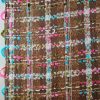 Stofă din fibre naturale - design fantezie - carouri, Maro/Turcoaz/Cyclamen - imagine 6