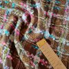 Stofă din fibre naturale - design fantezie - carouri, Maro/Turcoaz/Cyclamen - imagine 4