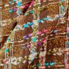 Stofă din fibre naturale - design fantezie - carouri, Maro/Turcoaz/Cyclamen - imagine 3