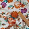 Tesatura din lână cu matase naturala imprimata - design floral,  Roșcat/Ivoire/Verde - imagine 6