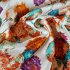 Tesatura din lână cu matase naturala imprimata - design floral,  Roșcat/Ivoire/Verde
