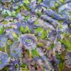 Tesatura plină din lână cu matase naturala imprimata - design floral,  Albastru/Verde/Ivoire - imagine 9