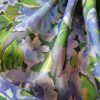 Tesatura plină din lână cu matase naturala imprimata - design floral,  Albastru/Verde/Ivoire - imagine 4