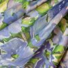 Tesatura plină din lână cu matase naturala imprimata - design floral,  Albastru/Verde/Ivoire - imagine 3
