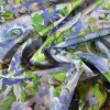 Tesatura plină din lână cu matase naturala imprimata - design floral,  Albastru/Verde/Ivoire - imagine 2