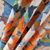 Tesatura din lână cu matase naturala imprimata - design floral,  Portocaliu/Ivoire/Albstru - imagine 5