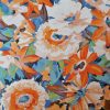Tesatura din lână cu matase naturala imprimata - design floral,  Portocaliu/Ivoire/Albstru - imagine 8