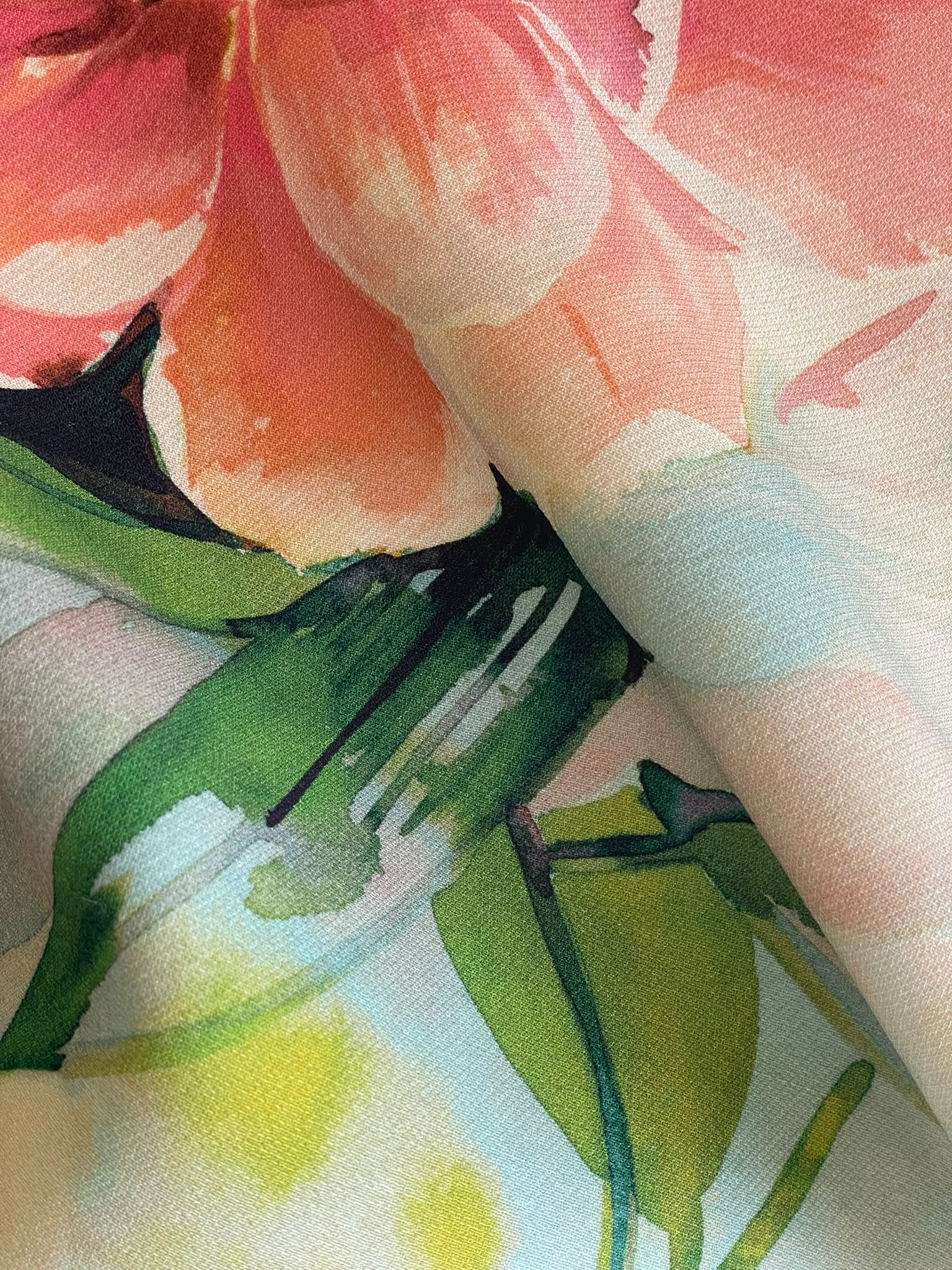 Stofa premium din matase naturala - design floral, Roz/Verde/Galben - imagine 4