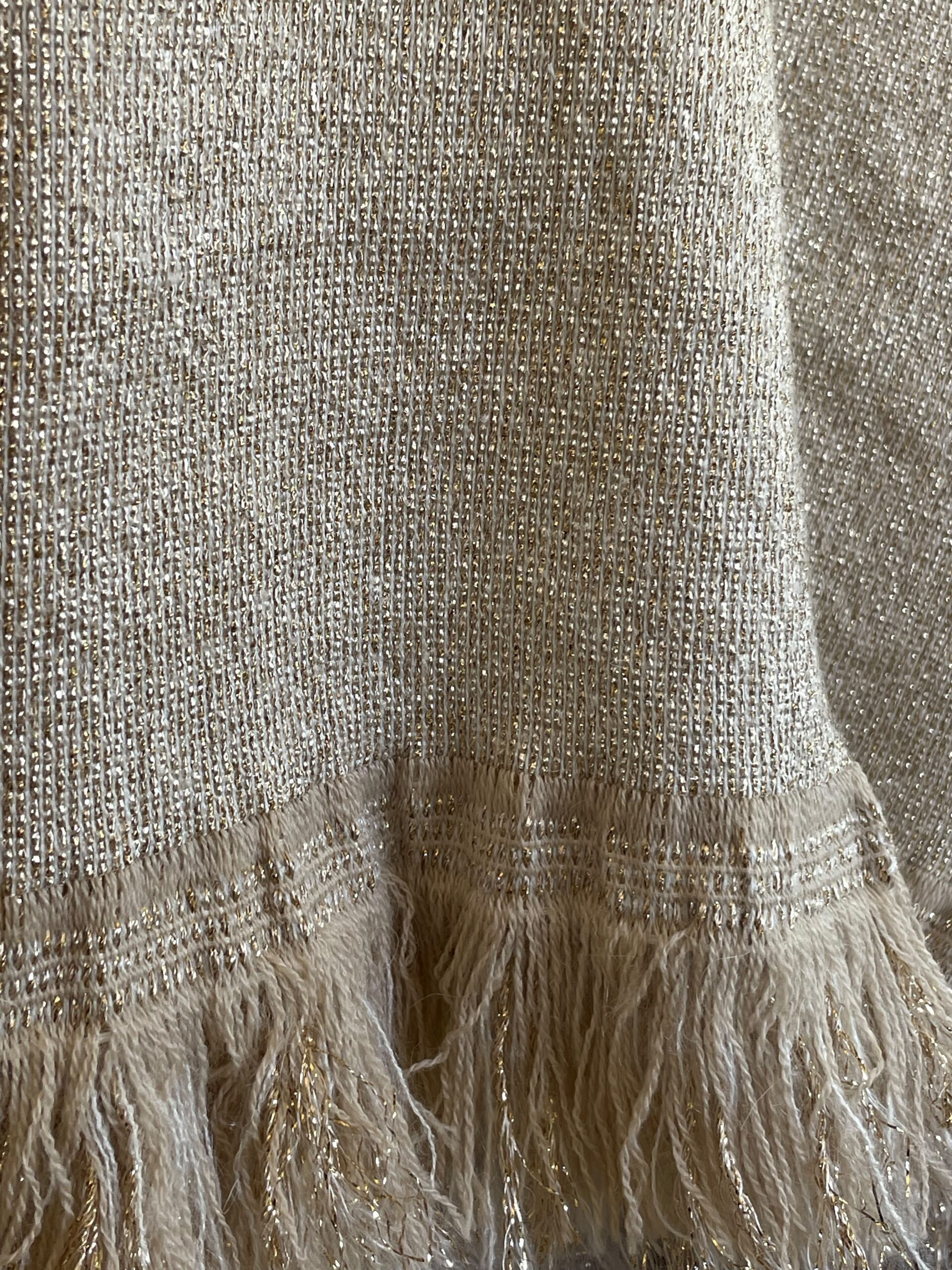 Stofă premium - design fantezie si fir metalizat, Bej/Auriu - imagine 5