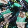 Tesatura cu paiete pe toată suprafața  - design romburi, Verde/Turcoaz/Auriu - imagine 2